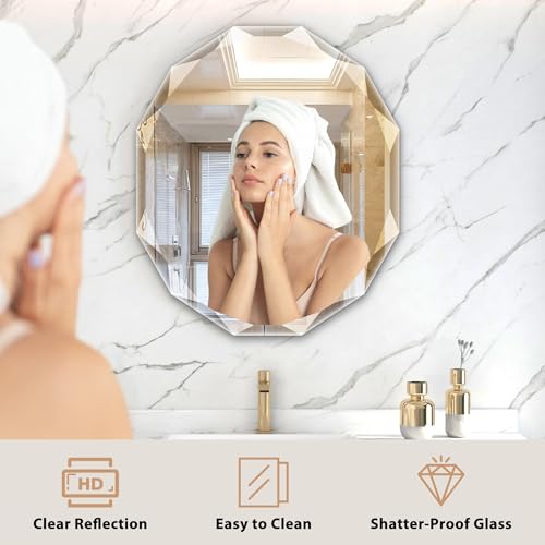 23.5x27.5 Inch Bathroom Mirrors for Over Sink, Round Frameless Mirror | Beveled Bathroom Mirror, Bathroom Vanity Circle Mirror for Bedroom Living Room Entryway Home Decor - color: Round, size: 27.5"L x 23.5"W