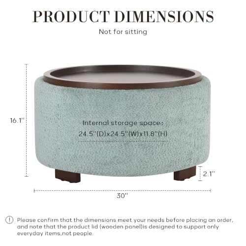 Zihanhome 30" Round Chenille Storage Ottoman Coffee Table with Removable Tray Top, Large Hidden Storage Ottoman, Solid Wood Legs for Living Room, Bedroom, Apartment (Teal) - color: Teal