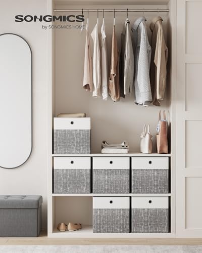 SONGMICS Storage Cubes, Set of 6 Foldable Fabric Storage Boxes, Cube Organizer Boxes with Handles, for Closet Shelves, Odorless, 13 x 13 x 13 Inches, Cloud White and Cattail Gray URFB433GM02 - color: Cloud White + Cattail Gray, size: 13 Inch-6 Pack