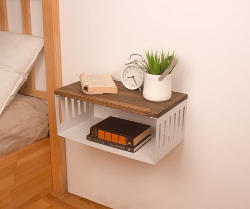 Floating Nightstand with White Metal Base, Wooden Top and Sturdy Metal Base, Minimalist Bedside Table, Wall Mounted Shelf, Bedside Shelf (Vancouver) - color: Vancouver
