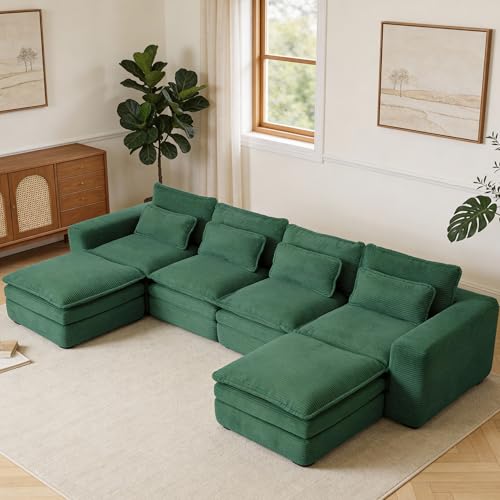 140" U Shape Modular Sectional Sofa with Ottoman, Boneless Couch Three-Layer Deep 4 Seat Convertible Pull Out Sleeper Sofa Bed for Living Room Apartment No Assembly 140" U-Green - size: 140"U