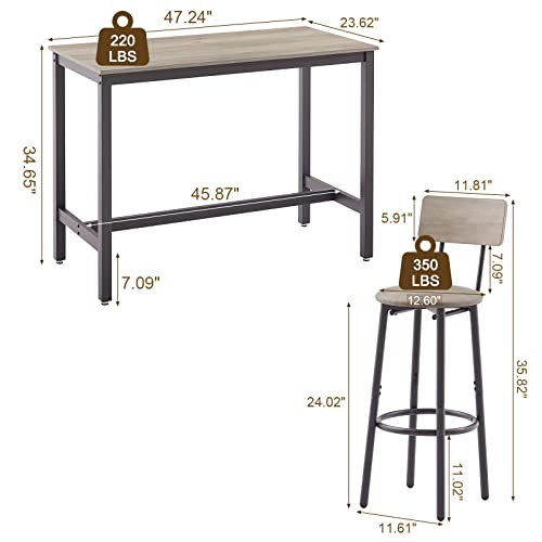KIVENJAJA Bar Table and Chairs Set for 4, 5-Piece Rectangle Pub Bistro Table and PU Upholstered Stools with Backrest, Counter Height Dining Table Set for Kitchen Breakfast Nook Restaurant, Grey - color: Grey, size: 5pcs-Rectangular Table