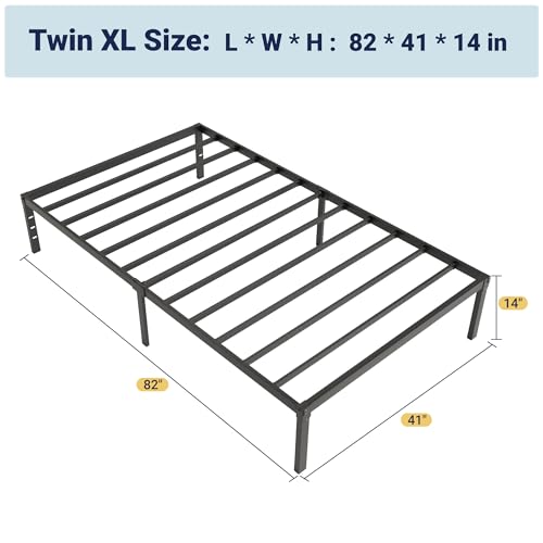 Allewie Twin XL Bed Frame, 14 inch Metal Platform Beds with Storage Space, No Box Spring Needed and Easy Assembly, Black - color: Black, size: Twin XL