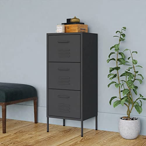 Steel Storage Cabinet with 3 Drawers, Anthracite Organizer | Durable steel side cabinet with adjustable feet, ideal for home office and living room storage. - color: Anthracite, size: Medium