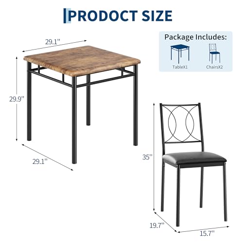 Space-Saving Dining Table Set for 2 – 3-Piece Farmhouse Wooden Table & | Upholstered Chairs – Easy to Clean, Ideal for Apartments & Breakfast Nooks – Compact Dining Furniture – Vintage Color - color: Retro Color