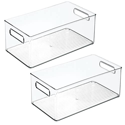 mDesign Deep Plastic Storage Organizer Container Bin, Bath and Shower Organization for Cabinet, Cupboard, Shelves, Counter, or Closet - Holds Shampoo, Vitamins, Ligne Collection, 2 Pack, Clear