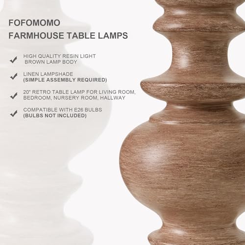 20” Small Traditional Table Lamps Set of 2 for Bedroom, Farmhouse Resin Bedside Lamps for Night Stands, Rustic Light Brown Lamps for Living Room Side Table Ideal for Compact Spaces