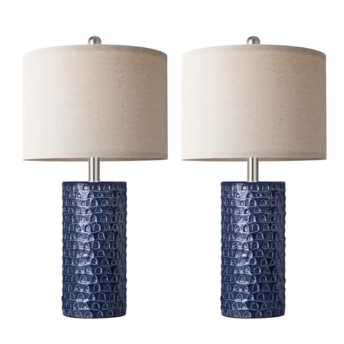 23" Modern Ceramic Table Lamp Set of 2, Table Lamps for Living Room, Rustic Farmhouse Bedside Lamps Nightstand lamp for Bedroom, Desk Lamp for End Table Home Decor Navy Blue - color: Navy Blue