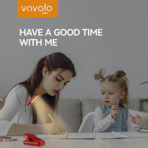 VAVOFO Rechargeable Book Light for Reading in Bed Kids, 7 LED Reading Light with 9-Level Warm Cool White Daylight, Eye Care Lamp with Power Indicator for Bookworms (Red) - color: Red
