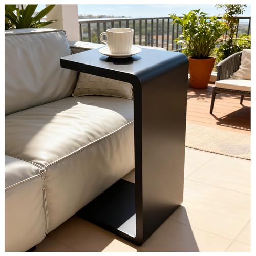 C-Shaped Side Table, H27.2in Solid Wood End Table for Couch | Space-Saving Wooden C-Shaped Snack Table, Nightstand & Laptop Desk for Living Room, Bedroom, Office or Balcony - color: Black Large