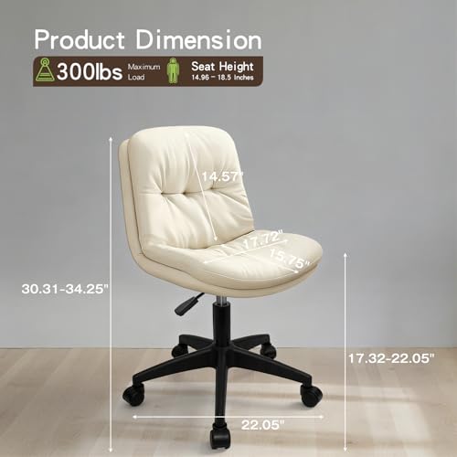 Office Chair, Ergonomic Desk Chair with Padded Cushion & Backrest, Adjustable Height & 360° Swivel, Armless Task Chair for Home Office, Computer Desk & Vanity Beige - color: Beige