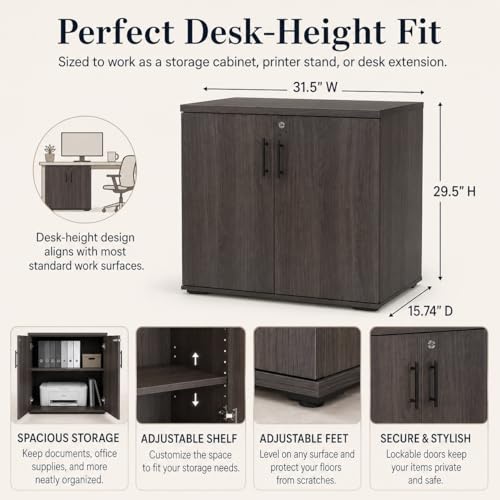 MMT Office Storage Cabinet, Lockable, Storm Grey Walnut - color: Storm Grey Walnut
