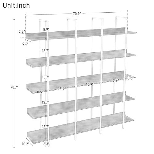 Harper & Bright Designs 5 Tier Bookcase Home Office Open Bookshelf, Vintage Industrial Style Shelf, MDF Board, White Metal Frame, Oak - color: White+oak