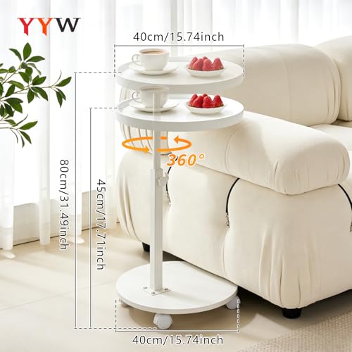 C Table End Table Adjustable Height, Couch Tables That slide under for Small Spaces, 360°Swivel TV Tray Table, C Shaped Side Tables Living Room and Bedroom for Sofa, Bed, Chair, Snack (White Color) - color: White