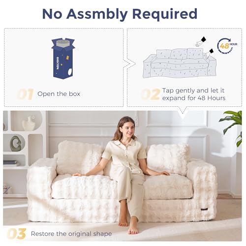 MAXYOYO 3-Seater Boneless Sofa Couch, Modern Bubbled Sofa for Living Room, Soft Bean Bag Chair High-Density Foam Couch with Pillows, No Assembly Required - color: Bubble Beige, size: 3 Seater