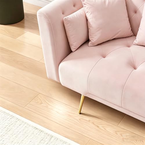 Anwick 72''Modern Velvet Sofa Bed Futon,Convertible Folding Sleeper Couches with 3 Adjustable Backrests,Tufted Recliner Loveseat with Golden Chrome Legs for Living Room Apartment Office (Pink-new) - color: Pink-new