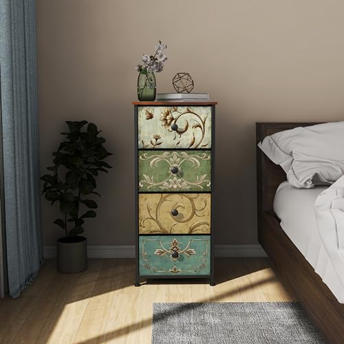 Small Dresser for Bedroom with Retro Flower Narrow Drawers Slim Chest of Drawers Skinny Nightstand Sofa End Table for Living Room Entryway Closet Storage (Multi, 4 Drawers) - size: 11.8"D x 16.5"W x 36.8"H (4 Drawers)