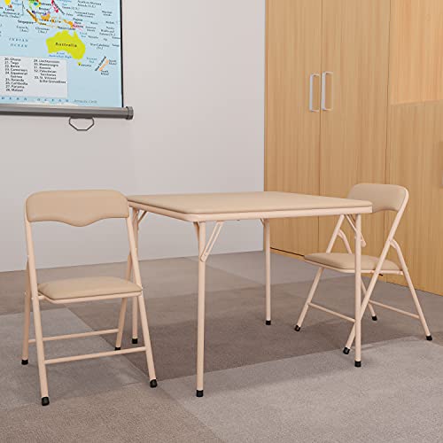 Flash Furniture Mindy Kids 3-Piece Folding Square Table and Chairs Set for Daycare and Classrooms, Children's Activity Table and Chairs Set, Tan | Daycare and Classroom, Children's Activity Table, Portable - color: Tan, size: 3 Piece Set