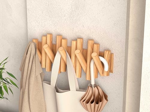 Folding Wall Coat Rack - entryway Hooks foldable - Wooden Coat Rack Wall Mount - modern Wall Mounted Coats Rack - Coat Hanger Walls Mount Coat Racks - folding coat hooks for Key bag clothes towels - color: Natural