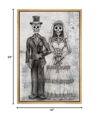 wall26 - Framed Canvas Print Wall Art - Wedding Photo with a Skull Couple - Gallery Wrap Modern Home Art | Ready to Hang - 16"x24" Natural - color: Artwork - 26, size: 24"L x 16"W