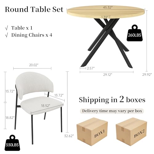 HIPIHOM 45.3 Inch Round Dining Table Set for 4, Mid Century Modern Small Coffee Set for Dining Room Kitchen Apartment (Cream Table + 4 White Shell Chairs) - color: Cream Table+4 Shell White Chairs