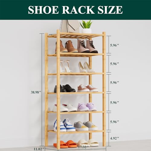 Smiry Bamboo Shoe Rack, 14 Vertical Slats, 6 Tier - 17.3" Wide, Natural | Stackable Free Standing Wooden Shoe Organizer, Wood Shoe Storage Shelf for Closet, Entryway, Thicher Leg - color: Natural, size: 17.32" Wide - 6 Tier - Thicker