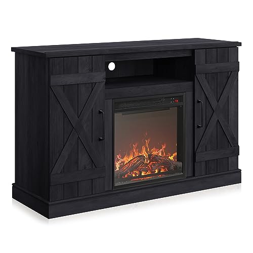 BELLEZE 47" TV Stand with 18" Electric Fireplace Heater & Media Entertainment Center Console Table for TV up to 50" with Open Storage Shelves & Cabinets - Veropeso (Rustic Grey) - color: Rustic Grey, style: 47" TV Stand/W 18" Fireplace