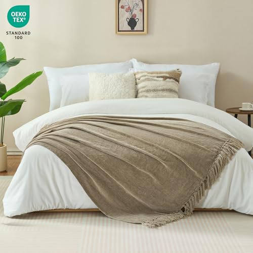 Chenille Throw Blanket for Couch - Soft Knit Blankets 60"X80" | Cozy Warm Lightweight Boho Decorative Knitted Blankets with Tassels for Bed and Sofa,Taupe - color: Taupe, size: 60"x80"