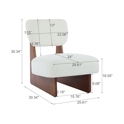 Christopher Knight Home Mores Low Profile Accent Chair Set of 2, Modern Living Room Armless Lounge Chair, Fabric Comfy Reading Chair for Bedroom, Wooden Frame and Thick Padded Seat, White+Walnut - color: Walnut+white C