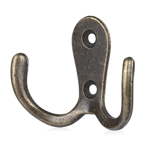HomeSoGood 10pcs Metal Antique Hooks Double Prong Wall Door Coat Hanger Retro Key Holder Hat Bag Clothes Towel Organizer Shelf Storage(2.16inch,Bronze Tone)