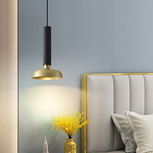 Brass Metal Material LED Pendant Lights Simple Golden Finish Home Hanging Lamp Bedroom Headboard Mini Chandelier Adjustable Height Ceiling Lamp Restaurant Decoration Light Fixture - color: Black