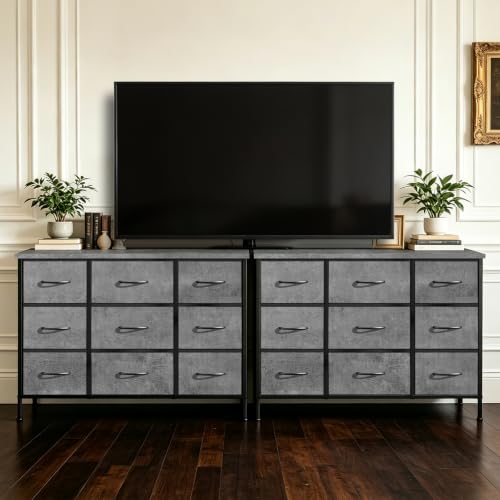 VASICAR Dresser for Bedroom with 9 Deep Drawers, Wide TV Stand TV Console | Gray Fabric Storage Cabinet, Changing Table, Chest of Drawers for Closet, Nursery - color: Carbon Grey