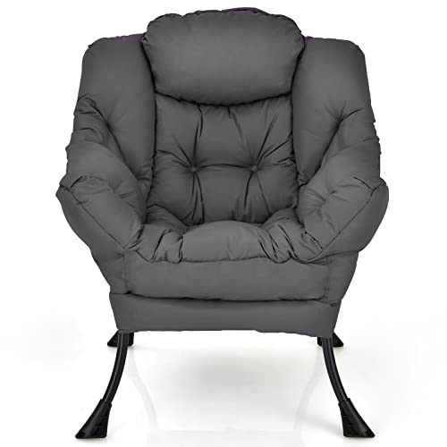 DORTALA Modern Lazy Chair, Single Sofa Chair w/Side Pocket and Armrests, Soft Upholstered Modern Leisure Chairs, Suitable for Living Room, Bedroom, Grey - color: Grey, style: Lazy Chair