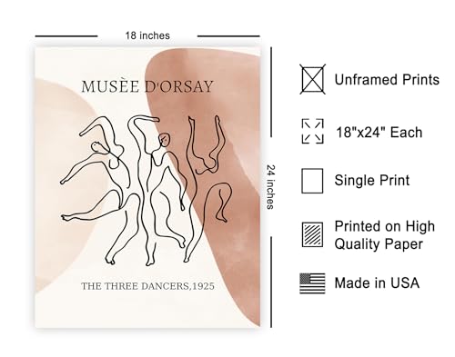 Poster Master Vintage Poster - Retro Minimalist Print - Gift for Artist, Housewarming - Three Dancers, Line Drawing, Abstract - Wall Decor for Living Room, Bedroom, 18x24 Unframed Wall Art - color: Style-03, size: 18"L x 24"W