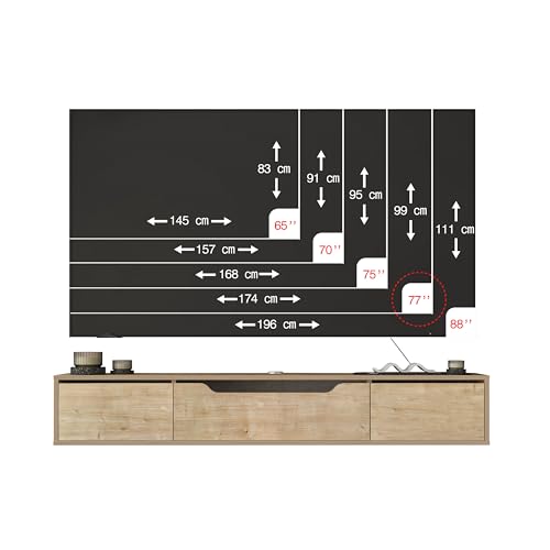 Atelier Mobili Floating TV Stand for Up to 80 Inch TVs – Wall Mounted Media Console with Handle-Free Doors – Modern Entertainment Center with Hidden Storage – White and Oak Finishes (Oak) - color: Oak