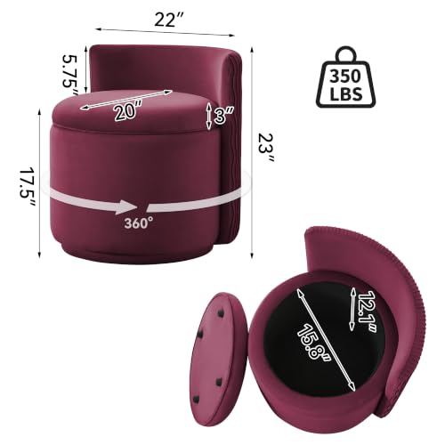 Large Velvet Vanity Chair, 360° Swivel Makeup Chair with Storage, Burgundy | Modern Wide Vanity Stool with Wave Back, No Assembly Barrel Upholstered Closet Stool for Bedroom, Dressing Room, Living Room - color: Burgundy, size: Large