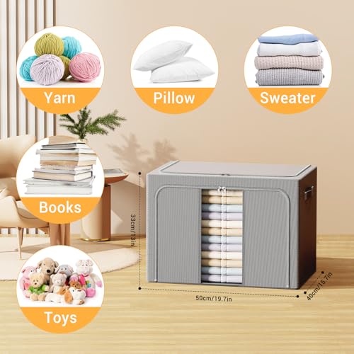 Clothes Storage Bins with Metal Frame, Foldable Clothes Organizers Storage Containers for Clothes, Sheets, Blankets, Pillows and Towels (66L, 3 Pack, Deep Grey - color: dark gray, size: 66L(19.7“X15.7"X13")