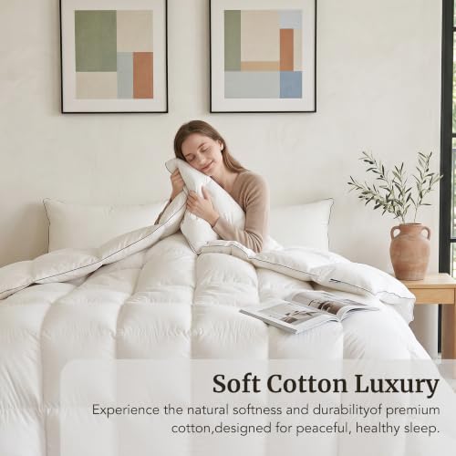 Luxury White Goose Feathers Down Fiber Comforter Full Size Duvet Insert | Hotel Collection 100% Cotton Cover Fabric,All Season Medium Warmth,High Fill Power,8 Corner Tabs,Breathable,Hypoallergenic - size: Full (82''x 86'')