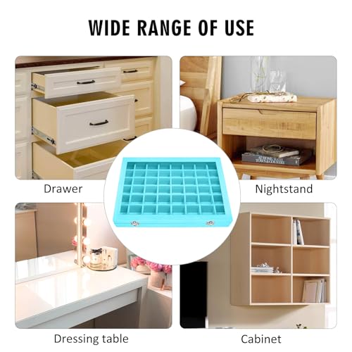 Siveit Velvet Jewelry Tray 48 Grid Jewelry Display Tray Organizer Box with Transparent Lid Rings Earrings Necklaces Pendants Display Box Suitable for Women and Girls (Light Blue) - color: Light Blue