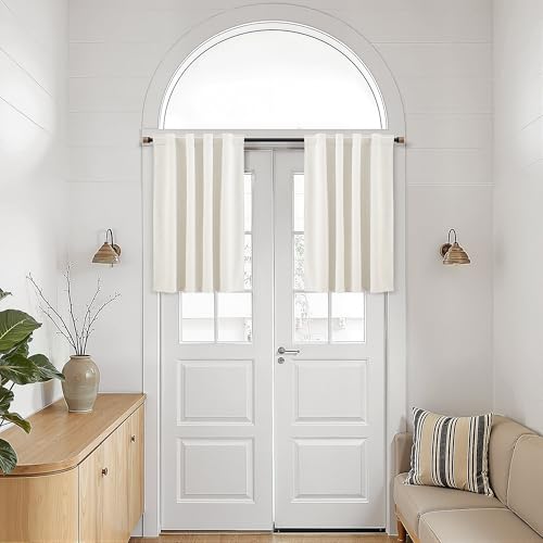White 100% Blackout Kitchen Linen Curtains Back Tab Pleated Small Drape 24 Inch Length Privacy Elegant Modern Cafe Curtain for Rustic Farmhouse Sound Proof Bedroom Half Window 26x24 - color: White, size: 26"W x 24"L (Pack of 2)