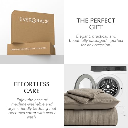 EVERGRACEHOME 100% Cotton Modern Lines Quilt Set Queen Size, Stone Taupe | Pre-Washed Soft Cotton, Striped Coverlet Bedspread, 3 Piece Lightweight Bedding Set for All Season, with 2 Pillow Shams - color: Stone Taupe, size: Full/Queen (92" X 92")