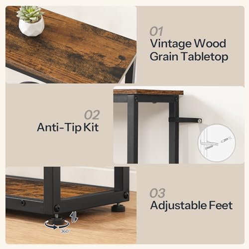 HOOBRO 29.5" Console Table, 5-Tier Narrow Entryway Table, Behind Couch Table with Storage Shelves, Sofa Table for Hallway, Living Rooms, Entryway, Rustic Brown and Black BF69XG01 - color: Rustic Brown + Black