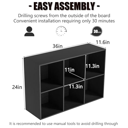 Wooden 6 Cube Storage Organizer with Closed Back Panel,Black Cube Shelf Cubby Storage Organizers with Compartments for Living,Bookshelf,Organizers Easy to Install (Black, 6 Cube) - color: Black, size: 6 Cube-11in