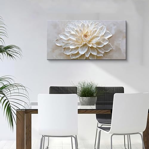 Modern Wall Art Prints Cream White Lotus Bloom Canvas Wall Art Decor For Living Room Artwork For Walls White Flower Wall Decor Pictures For Bedroom Apartment Aesthetic Home Wall Decor 24 X 48 Inch - color: LAI-13B, size: 48"L x 24"W