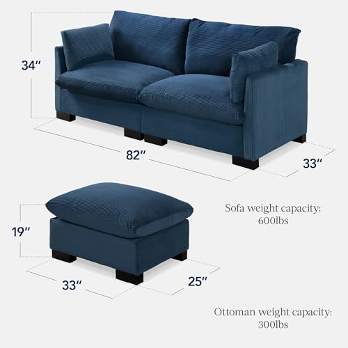 Best Choice Products Modern Loveseat Sofa for Living Room, Corduroy Recliner, Removable Cover, Spring Cushions, Solid Wood Frame, Easy Assembly for Small Spaces, 82in – Stone Blue - color: Corduroy - Stone Blue