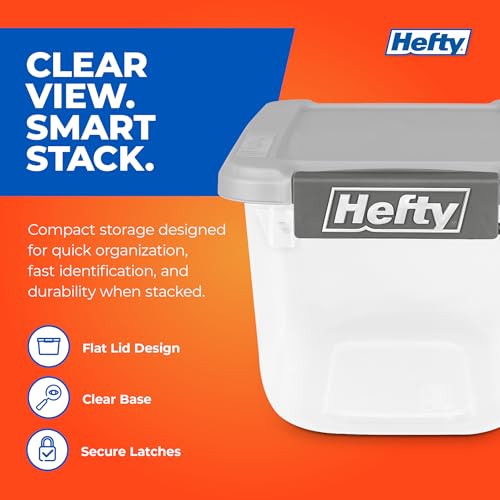 Hefty 6.5 Qt Flat-Lid Storage Bin with Lid, Stackable Plastic Storage Container, Organizer for Home, Office & Classroom, 8 Pack, Gray - size: 6.5 QT - 8 Pack