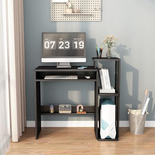 ALISENED Computer Desk with Storage Shelves, Home Office Desk with Monitor Stand, Small Writing Desk Table with Keyboard Tray,Study Table with CPU Stand for Small Spaces (35"-Black) - color: 35"-black