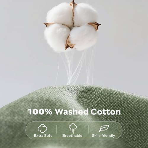 JELLYMONI 100% Cotton Twin Duvet Cover Set, Washed Linen-Like Texture | Pre-Shrunk, with Natural Wrinkles, Wide Zipper Opening, Colorfast, 8 Reinforced Ties,1 Duvet Cover&1 Pillowcase - color: 02- Sage Green, size: Twin(68"×90")