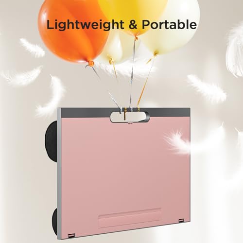 HUANUO Adjustable Lap Desk - with 8 Adjustable Angles & Dual Cushions Laptop Stand for Car Laptop Desk, Work Table, Lap Writing Board & Drawing Desk on Sofa or Bed, Pink | Dual-cushion base, carry handle, 30% thicker for durability, wider anti-slip ledge,