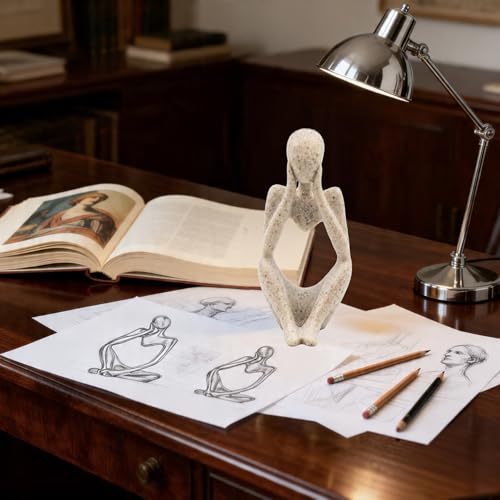 Sandstone Resin Thinker Statue, Abstract Style Sculpture Figurines for Home Office Bookshelf Desktop Decor, Modern Art Collectible & Great Gifts Ideas - color: Sandstone